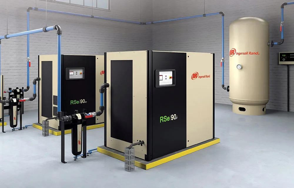 Ingersoll Rand compressor room with compressed air tank